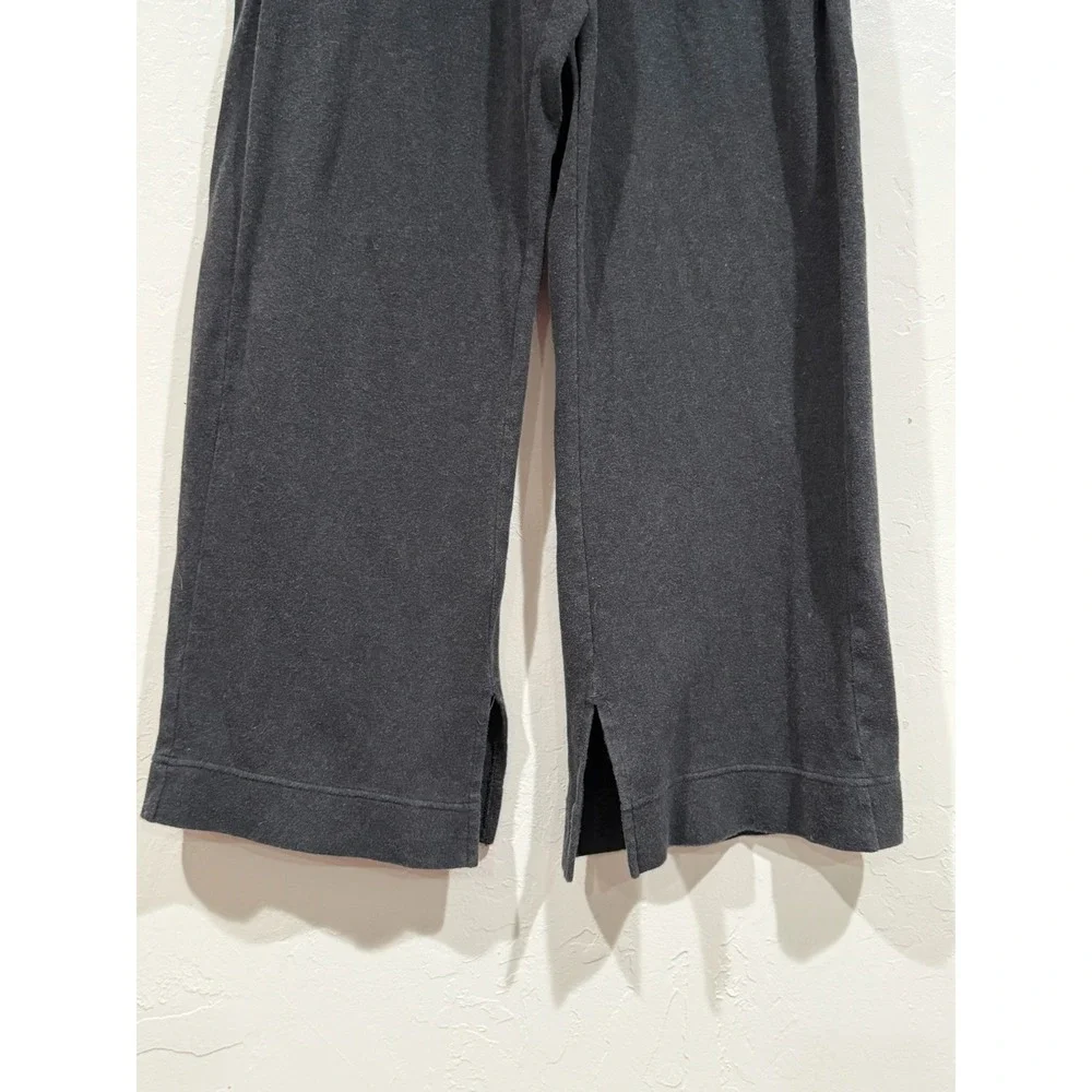 Pact Organic Cotton Wide Leg Pants Charcoal Grey Side Slit Cropped Lounge Size M - Picture 8 of 8